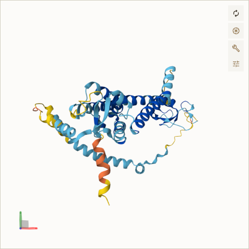 Predicted ribbon structure of PEX12 (O00623) — coloured by sequence position from N-terminus (blue) to C-terminus (red)