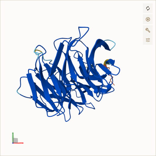 Predicted ribbon structure of PEX7 (O00628) — coloured by sequence position from N-terminus (blue) to C-terminus (red)