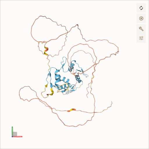 Predicted ribbon structure of ZIC3 (O60481) — coloured by sequence position from N-terminus (blue) to C-terminus (red)