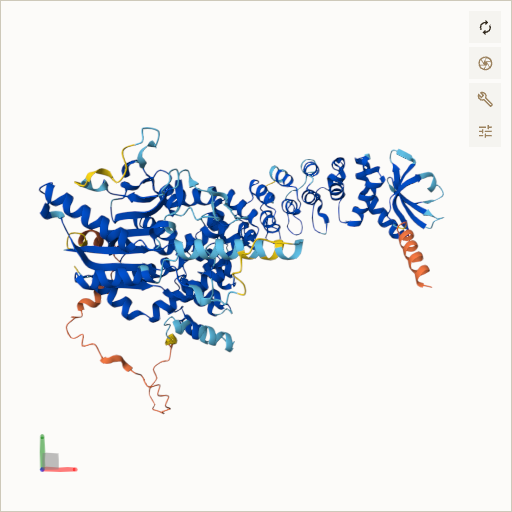 Predicted ribbon structure of PLA2G6 (O60733) — coloured by sequence position from N-terminus (blue) to C-terminus (red)