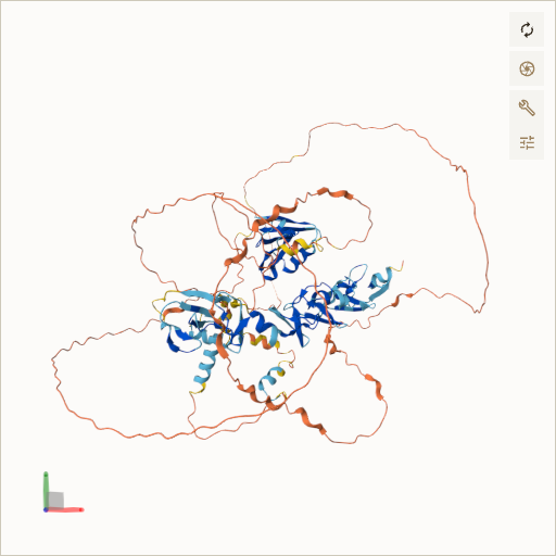 Predicted ribbon structure of LDB3 (O75112) — coloured by sequence position from N-terminus (blue) to C-terminus (red)