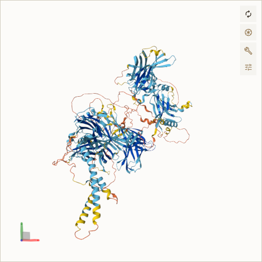 Predicted ribbon structure of NPHP4 (O75161) — coloured by sequence position from N-terminus (blue) to C-terminus (red)