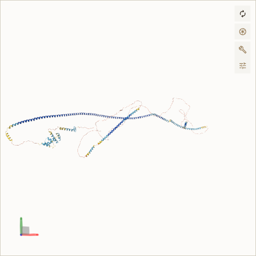Predicted ribbon structure of OFD1 (O75665) — coloured by sequence position from N-terminus (blue) to C-terminus (red)
