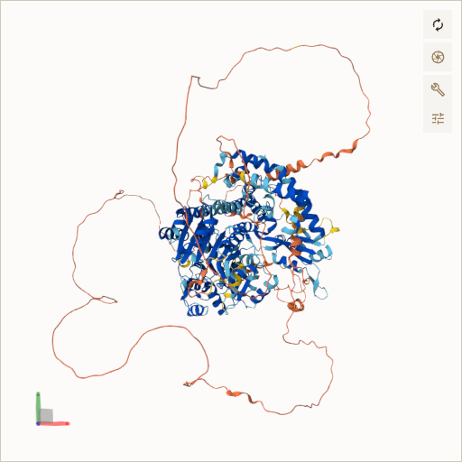 Predicted ribbon structure of RECQL4 (O94761) — coloured by sequence position from N-terminus (blue) to C-terminus (red)