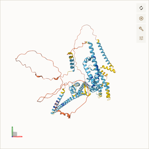 Predicted ribbon structure of LETM1 (O95202) — coloured by sequence position from N-terminus (blue) to C-terminus (red)