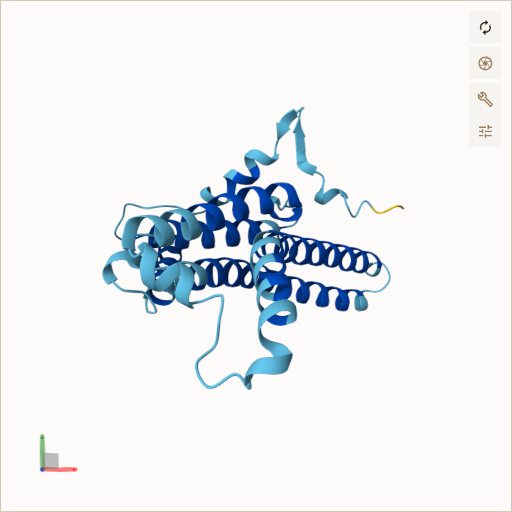 Predicted ribbon structure of MT-ATP6 (P00846) — coloured by sequence position from N-terminus (blue) to C-terminus (red)