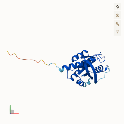 Predicted ribbon structure of HRAS (P01112) — coloured by sequence position from N-terminus (blue) to C-terminus (red)