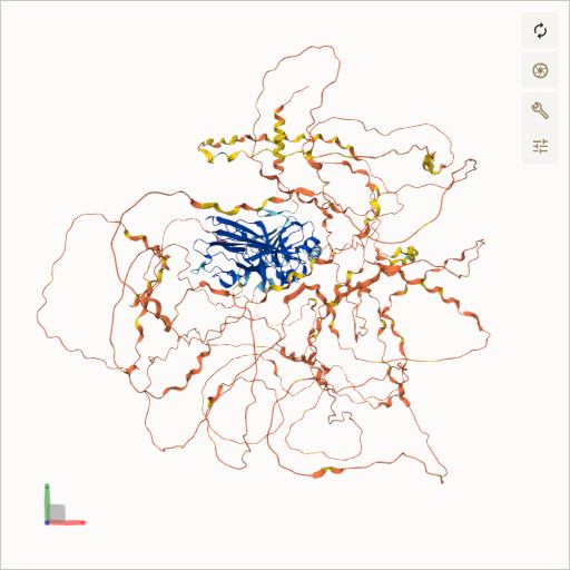 Predicted ribbon structure of COL2A1 (P02458) — coloured by sequence position from N-terminus (blue) to C-terminus (red)