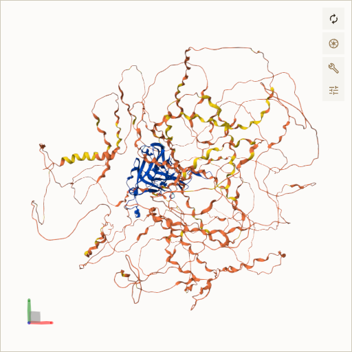Predicted ribbon structure of COL4A1 (P02462) — coloured by sequence position from N-terminus (blue) to C-terminus (red)