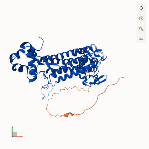 Predicted ribbon structure of FH (P07954) — coloured by sequence position from N-terminus (blue) to C-terminus (red)