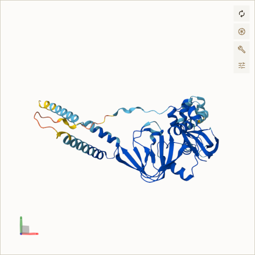 Predicted ribbon structure of PRKAR1A (P10644) — coloured by sequence position from N-terminus (blue) to C-terminus (red)