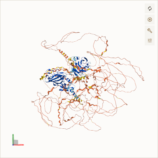 Predicted ribbon structure of COL11A1 (P12107) — coloured by sequence position from N-terminus (blue) to C-terminus (red)