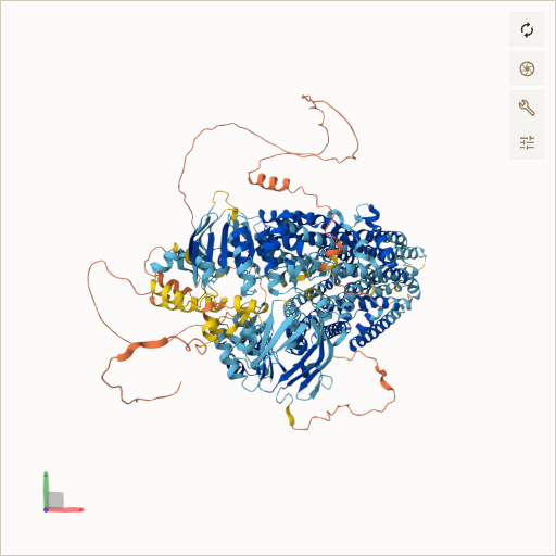 Predicted ribbon structure of CFTR (P13569) — coloured by sequence position from N-terminus (blue) to C-terminus (red)