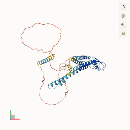 Predicted ribbon structure of GJA1 (P17302) — coloured by sequence position from N-terminus (blue) to C-terminus (red)