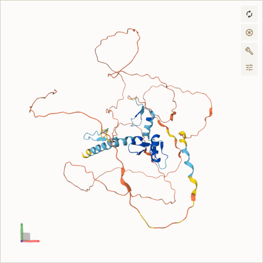 Predicted ribbon structure of WT1 (P19544) — coloured by sequence position from N-terminus (blue) to C-terminus (red)