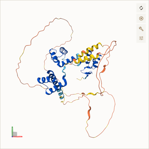Predicted ribbon structure of PAX6 (P26367) — coloured by sequence position from N-terminus (blue) to C-terminus (red)
