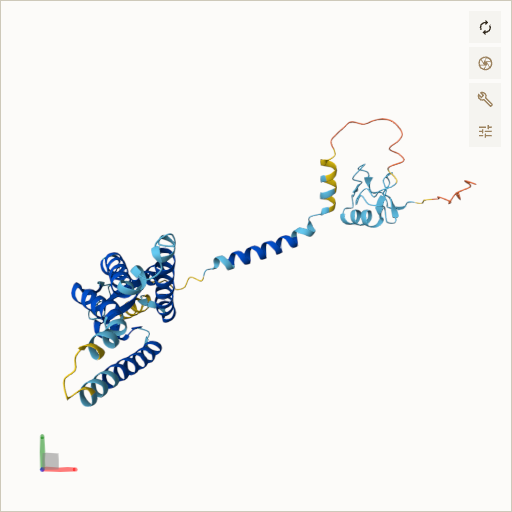 Predicted ribbon structure of PEX2 (P28328) — coloured by sequence position from N-terminus (blue) to C-terminus (red)