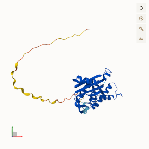 Predicted ribbon structure of GCH1 (P30793) — coloured by sequence position from N-terminus (blue) to C-terminus (red)