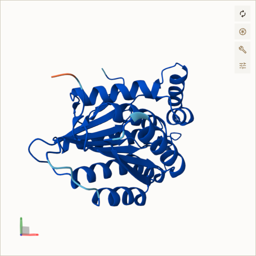 Predicted ribbon structure of SPR (P35270) — coloured by sequence position from N-terminus (blue) to C-terminus (red)