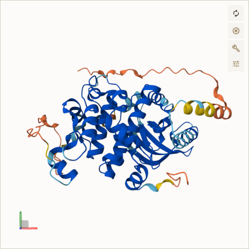 Predicted ribbon structure of MAP2K2 (P36507) — coloured by sequence position from N-terminus (blue) to C-terminus (red)