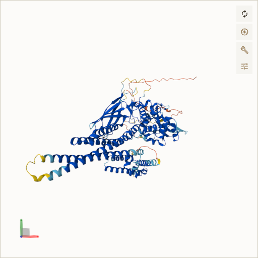 Predicted ribbon structure of STAT3 (P40763) — coloured by sequence position from N-terminus (blue) to C-terminus (red)
