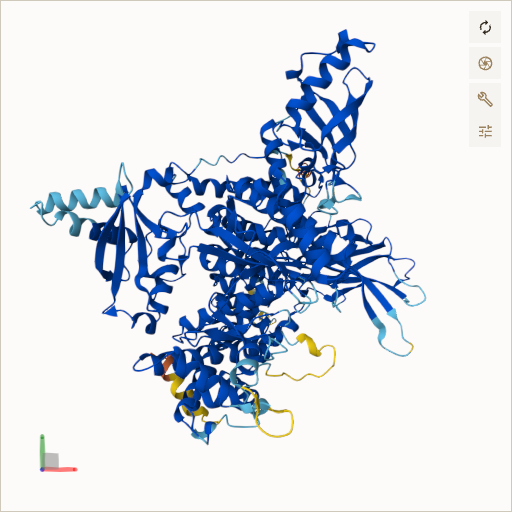Predicted ribbon structure of PIK3CA (P42336) — coloured by sequence position from N-terminus (blue) to C-terminus (red)