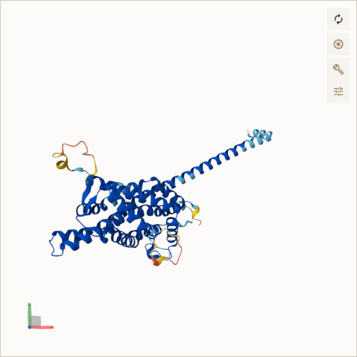 Predicted ribbon structure of PEX3 (P56589) — coloured by sequence position from N-terminus (blue) to C-terminus (red)