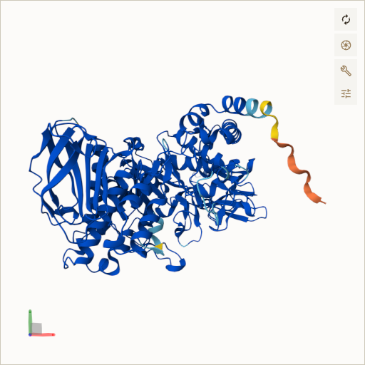 Predicted ribbon structure of GBE1 (Q04446) — coloured by sequence position from N-terminus (blue) to C-terminus (red)