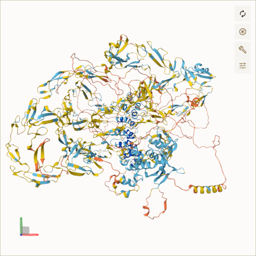 Predicted ribbon structure of NOTCH2 (Q04721) — coloured by sequence position from N-terminus (blue) to C-terminus (red)