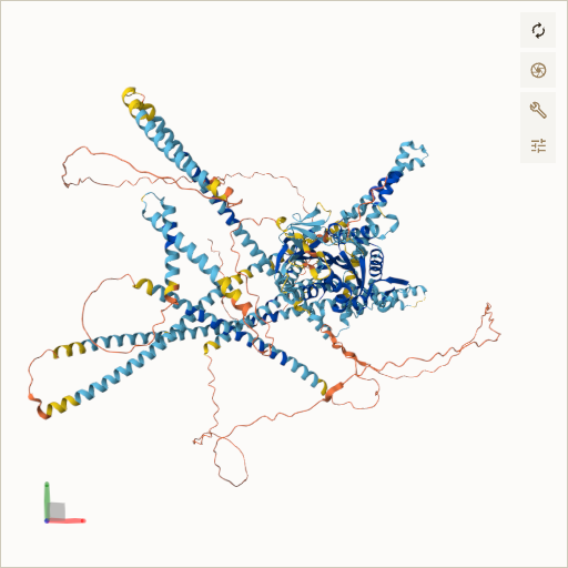 Predicted ribbon structure of KIF7 (Q2M1P5) — coloured by sequence position from N-terminus (blue) to C-terminus (red)