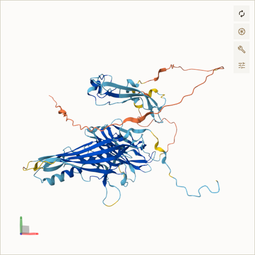 Predicted ribbon structure of TCTN1 (Q2MV58) — coloured by sequence position from N-terminus (blue) to C-terminus (red)