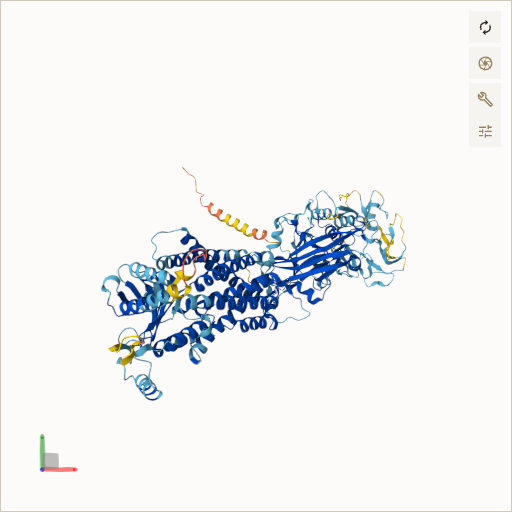 Predicted ribbon structure of TMEM67 (Q5HYA8) — coloured by sequence position from N-terminus (blue) to C-terminus (red)