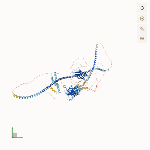 Predicted ribbon structure of RPGRIP1L (Q68CZ1) — coloured by sequence position from N-terminus (blue) to C-terminus (red)