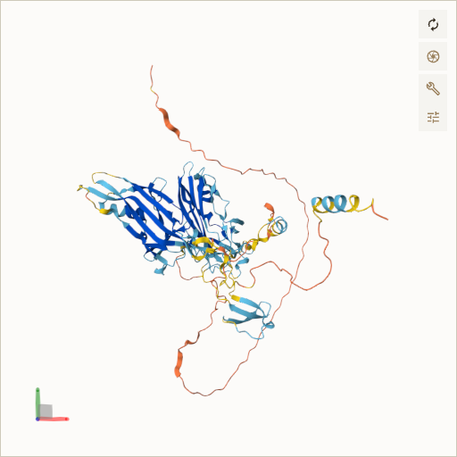 Predicted ribbon structure of TCTN3 (Q6NUS6) — coloured by sequence position from N-terminus (blue) to C-terminus (red)