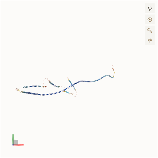 Predicted ribbon structure of SDCCAG8 (Q86SQ7) — coloured by sequence position from N-terminus (blue) to C-terminus (red)