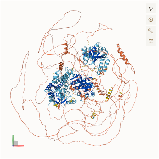 Predicted ribbon structure of FANCM (Q8IYD8) — coloured by sequence position from N-terminus (blue) to C-terminus (red)