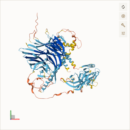 Predicted ribbon structure of FANCB (Q8NB91) — coloured by sequence position from N-terminus (blue) to C-terminus (red)