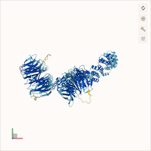 Predicted ribbon structure of WDR19 (Q8NEZ3) — coloured by sequence position from N-terminus (blue) to C-terminus (red)