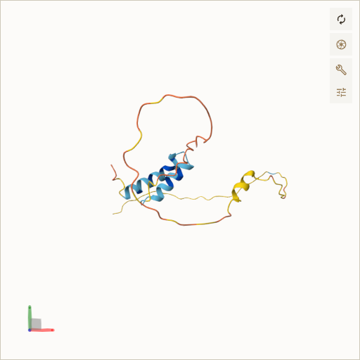Predicted ribbon structure of CHCHD10 (Q8WYQ3) — coloured by sequence position from N-terminus (blue) to C-terminus (red)