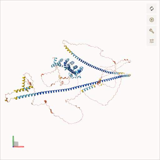 Predicted ribbon structure of TSC1 (Q92574) — coloured by sequence position from N-terminus (blue) to C-terminus (red)