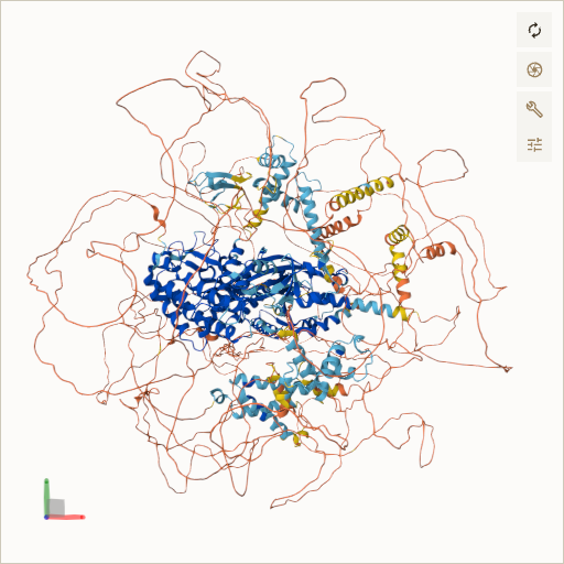 Predicted ribbon structure of CREBBP (Q92793) — coloured by sequence position from N-terminus (blue) to C-terminus (red)