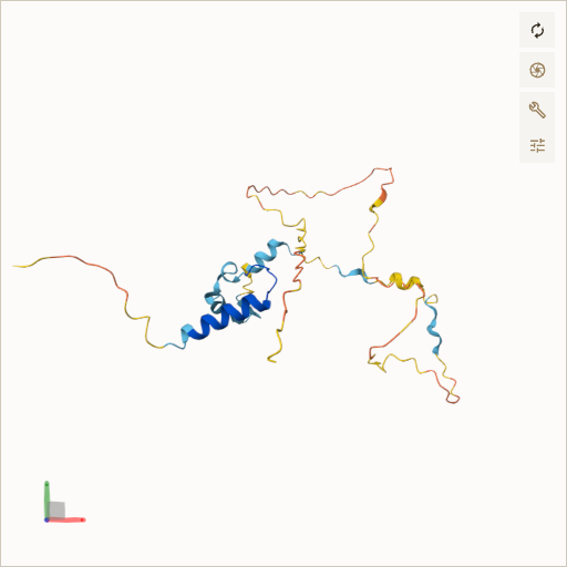 Predicted ribbon structure of IFT43 (Q96FT9) — coloured by sequence position from N-terminus (blue) to C-terminus (red)