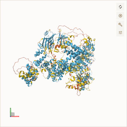 Predicted ribbon structure of SPG11 (Q96JI7) — coloured by sequence position from N-terminus (blue) to C-terminus (red)