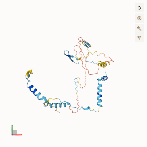 Predicted ribbon structure of HYLS1 (Q96M11) — coloured by sequence position from N-terminus (blue) to C-terminus (red)