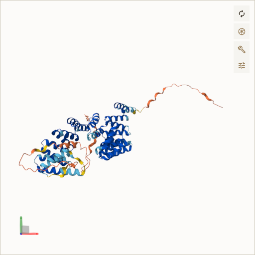 Predicted ribbon structure of BBS4 (Q96RK4) — coloured by sequence position from N-terminus (blue) to C-terminus (red)