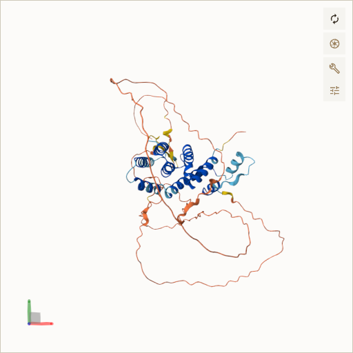 Predicted ribbon structure of TINF2 (Q9BSI4) — coloured by sequence position from N-terminus (blue) to C-terminus (red)