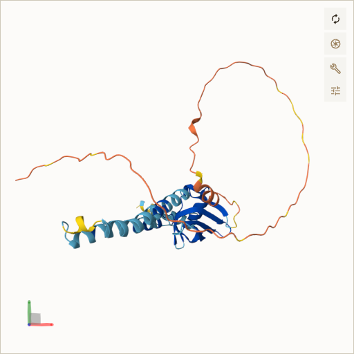 Predicted ribbon structure of TMEM70 (Q9BUB7) — coloured by sequence position from N-terminus (blue) to C-terminus (red)