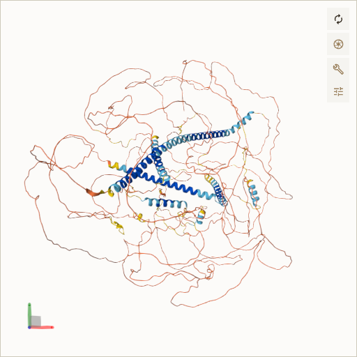 Predicted ribbon structure of KIAA0586 (Q9BVV6) — coloured by sequence position from N-terminus (blue) to C-terminus (red)