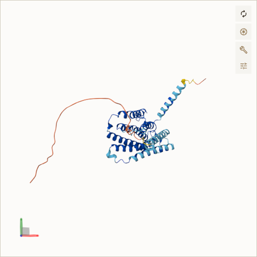Predicted ribbon structure of ELOVL4 (Q9GZR5) — coloured by sequence position from N-terminus (blue) to C-terminus (red)