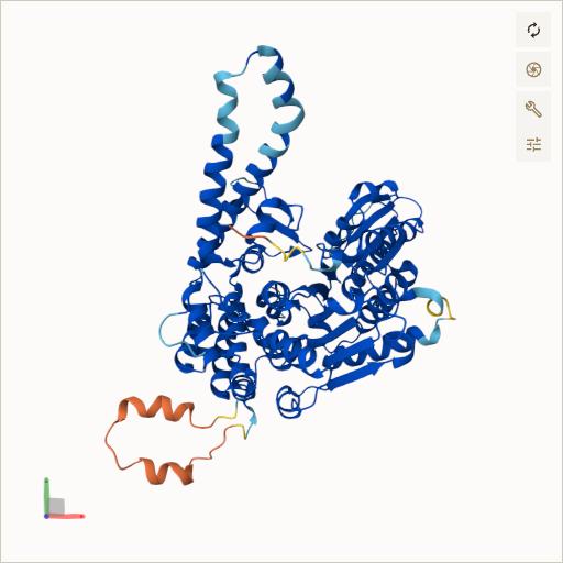 Predicted ribbon structure of VPS33B (Q9H267) — coloured by sequence position from N-terminus (blue) to C-terminus (red)